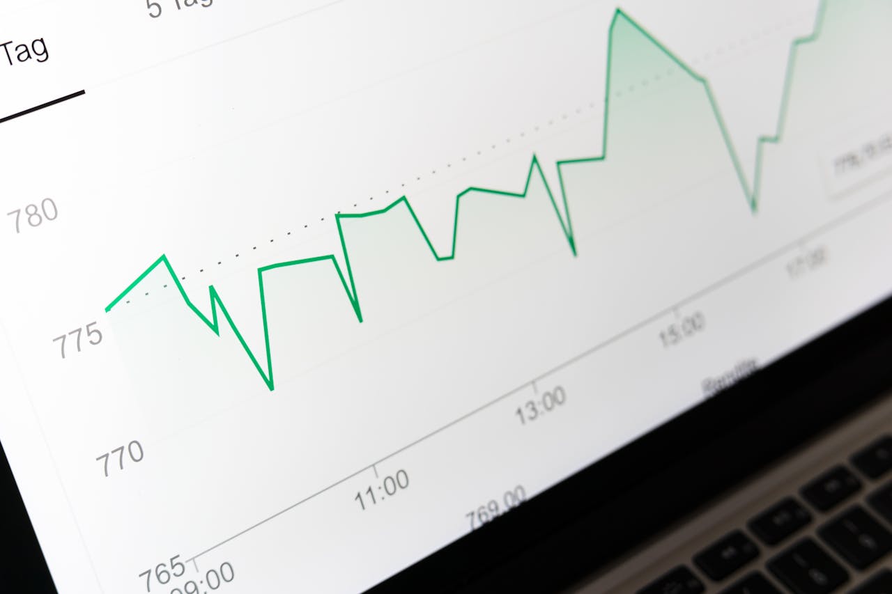 Detailed close-up of a financial graph on a computer screen showing data trends.